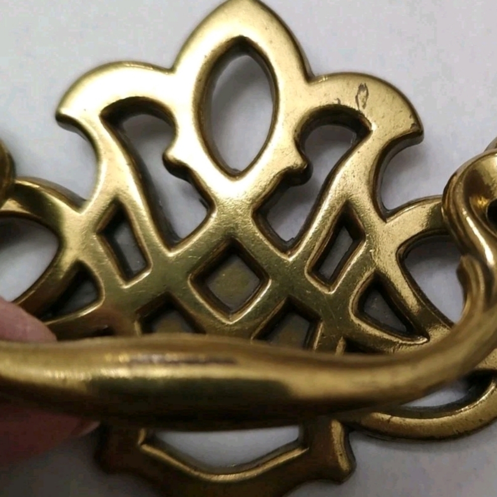 Vintage Brass Chippendale Bail Drawer Pull Flat Keeler (12) art nouveau W/Screws - Picture 7 of 11